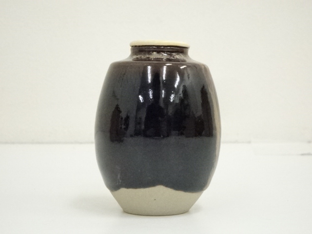 桶谷定一作　肩付き茶入れ　茶道具 道具 ] - 道具 桶谷定一造 肩衝茶入（仕覆付）（共箱）□z